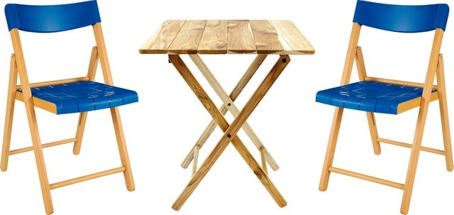 Conj Potenza 1 Mesa + 4 Sillas Madera Barnizada/Plástico Azul